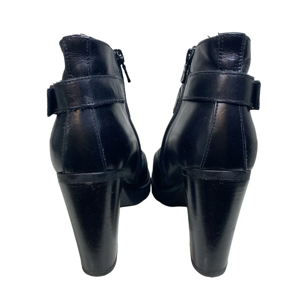 NeroGiardini Women 39 US 8.5 Black Leather Platform Buckle Ankle Boots Italy